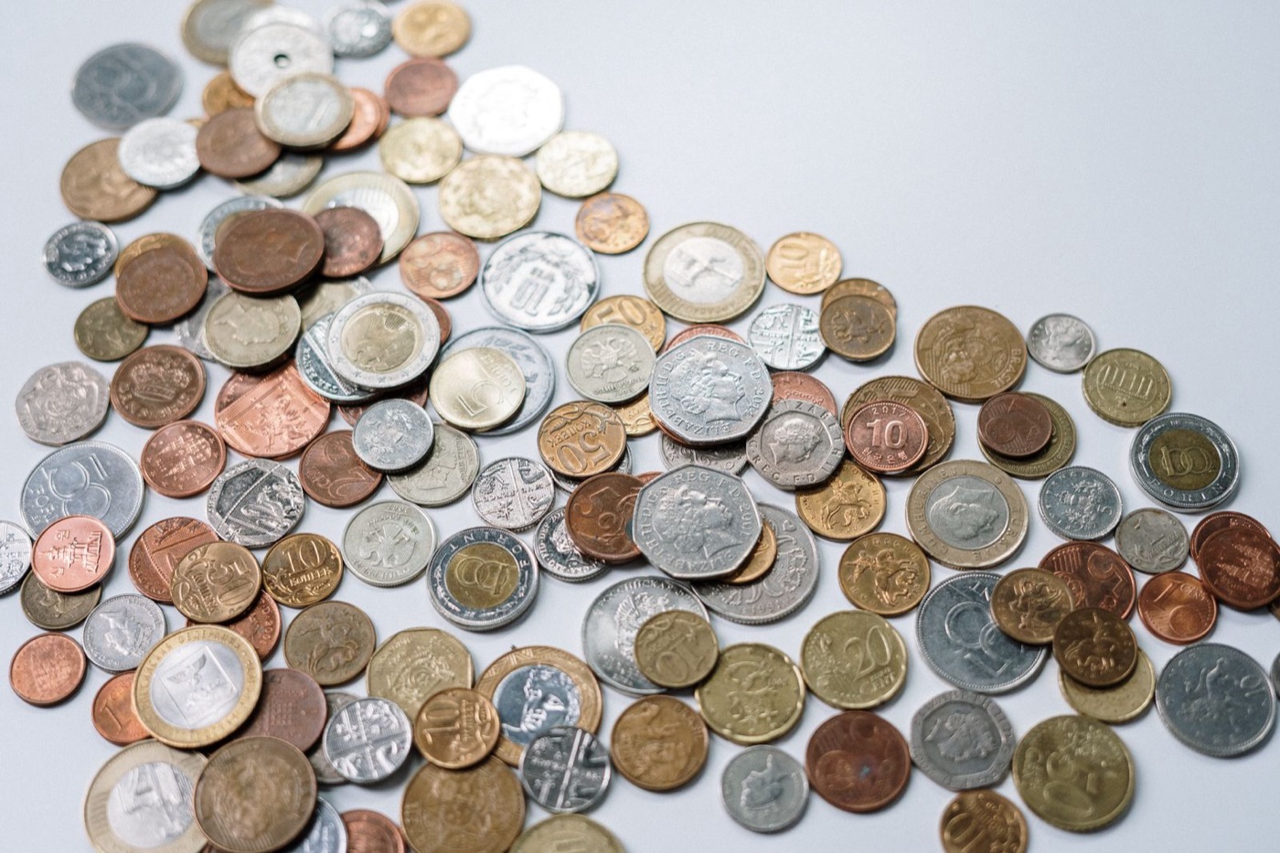Coins spread in one layer